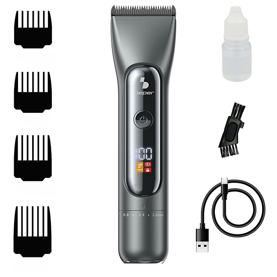 Tagliacapelli ricaricabile con lame in titanio e ceramica. 32 impostazioni di lunghezza a intervalli di 0,5 mm garantiscono la massima precisione per ogni stile di barba e capelli. 6 pettini regolatori da 4 a 30 mm e 1 pettine rifinitore di precisione. Display LED con indicatore stato batteria.